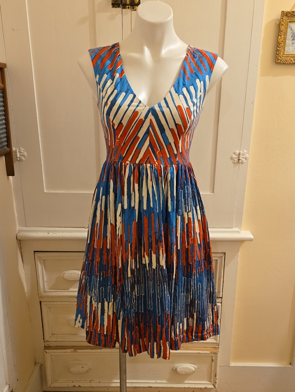 Plenty by Tracy Reese blue, red and off-white dress Sz 0